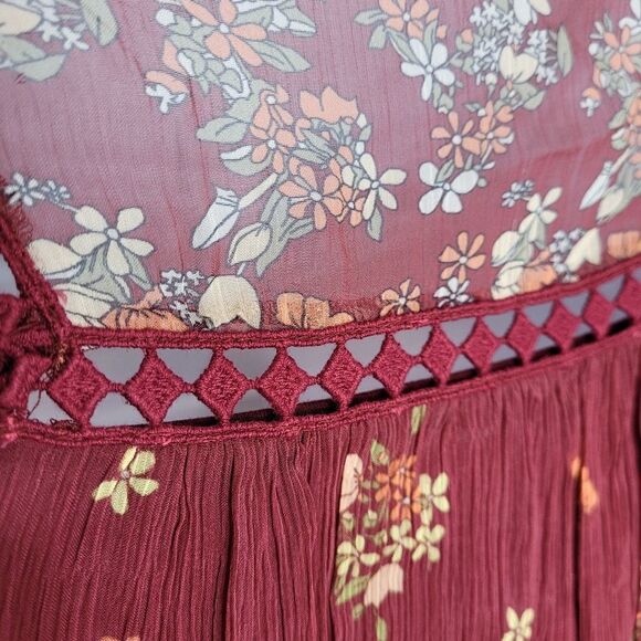 SUNDANCE blouse woodrose floral sheer long sleeve peasant top with cami XS - Picture 8 of 11